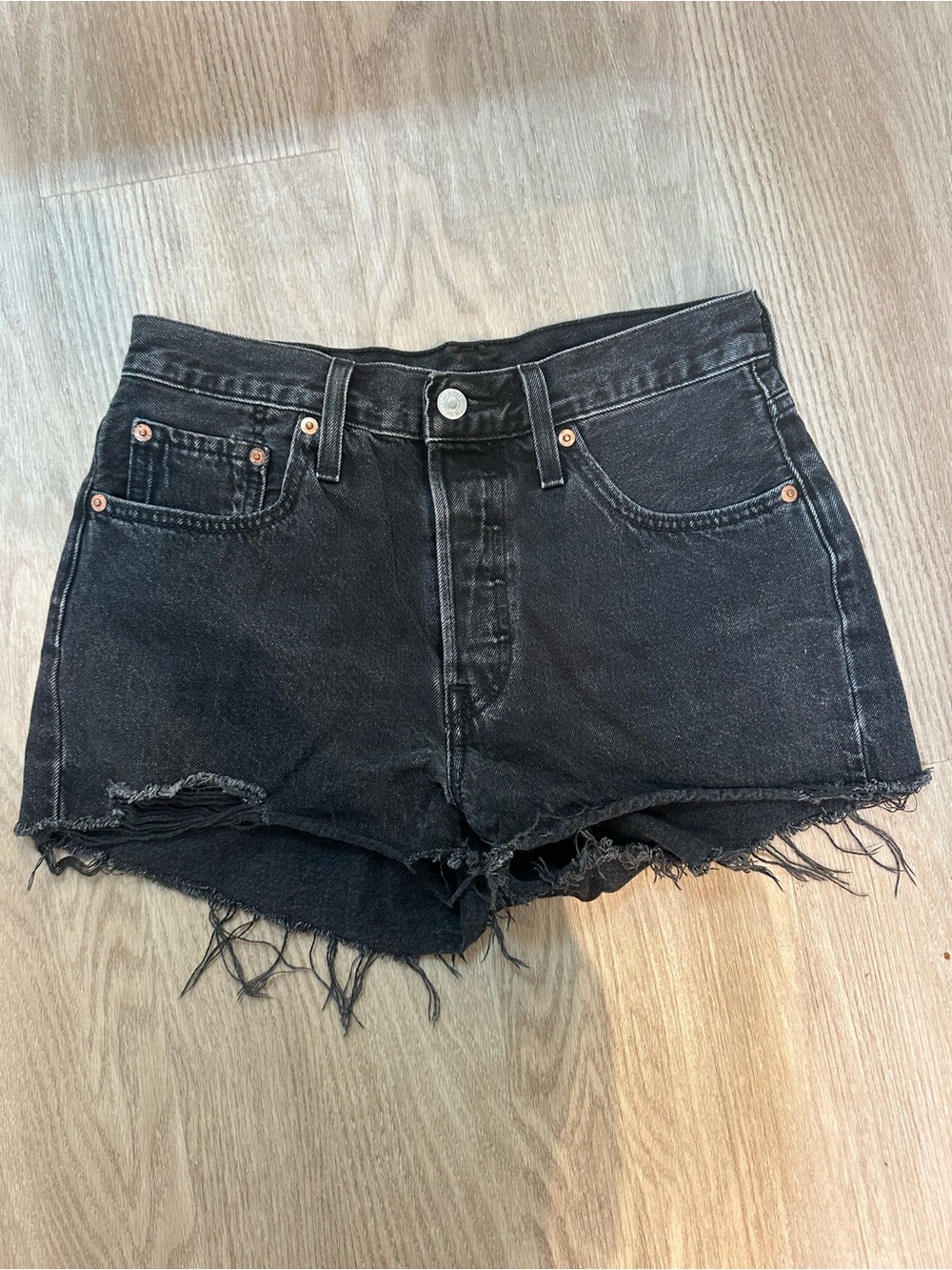 Levi's 501 Black Frayed Hem Denim Shorts